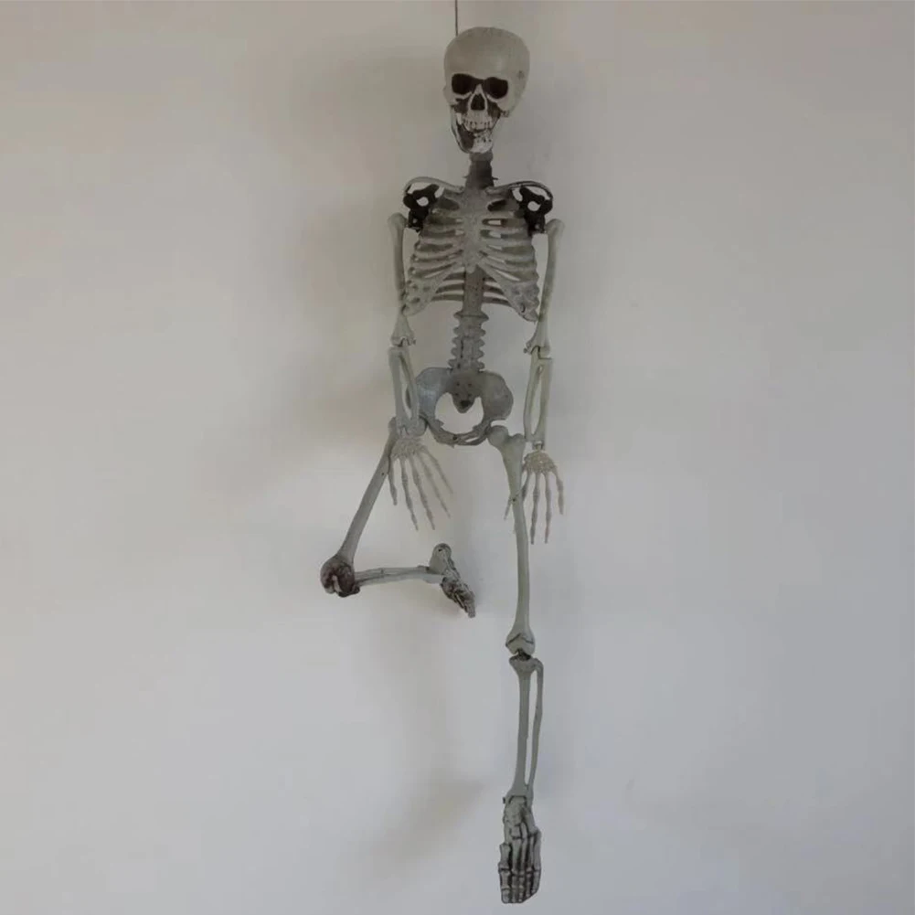 Halloween Decorative Skull Sculpture Movable/Posable Joints Spooky Skeleton Props Full Size for Yard Garden Patio Haunted House