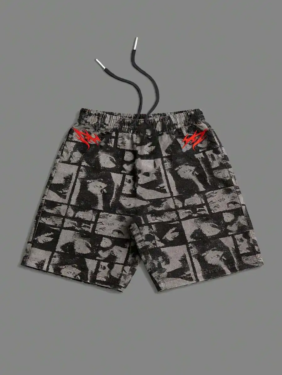 

Mens Graphic Print Casual Shorts With Drawstring Waist
