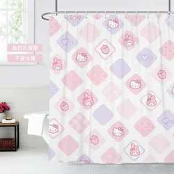 Kawaii Sanrios Cinnamonroll  Hello Kitty Strawberry Cartoon Shower Curtain Waterproof Polyester Bathroom Curtain with Hooks Gift