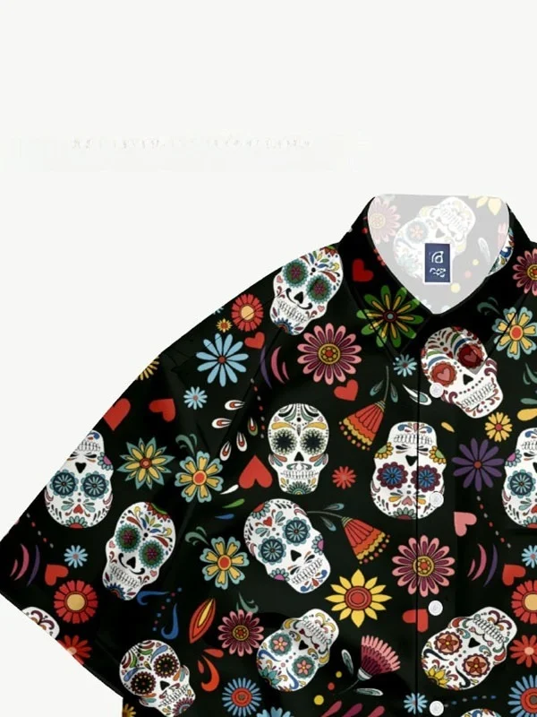 

New Ins Hong Kong Style Retro Floral Thin Couple Shirts Loose Short Sleeve Men's Shirt Trendy Brand Youth Popular Polyester F...