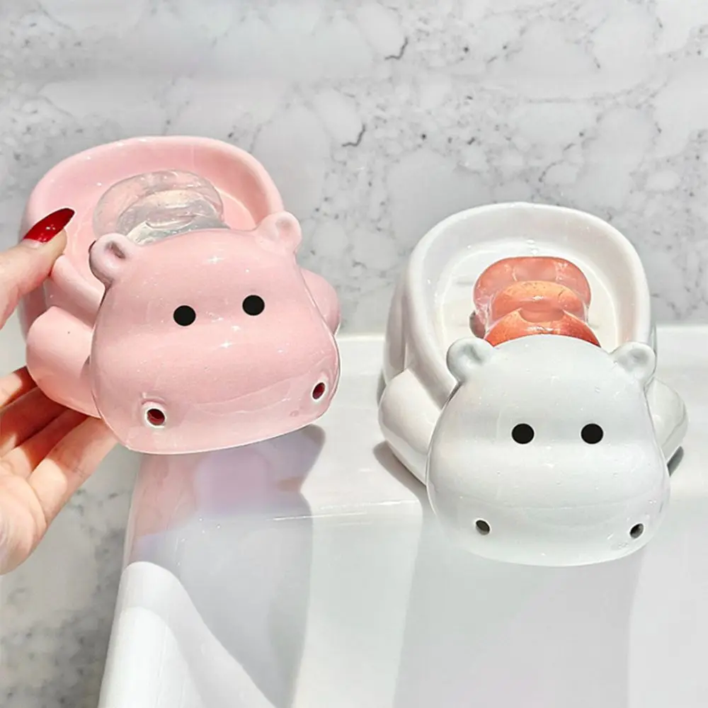 Durable Cute Hippo Soap Box Creative Cartoon Drain Soap Shelf Free Punching No Water Ceramic Soap Dish Home