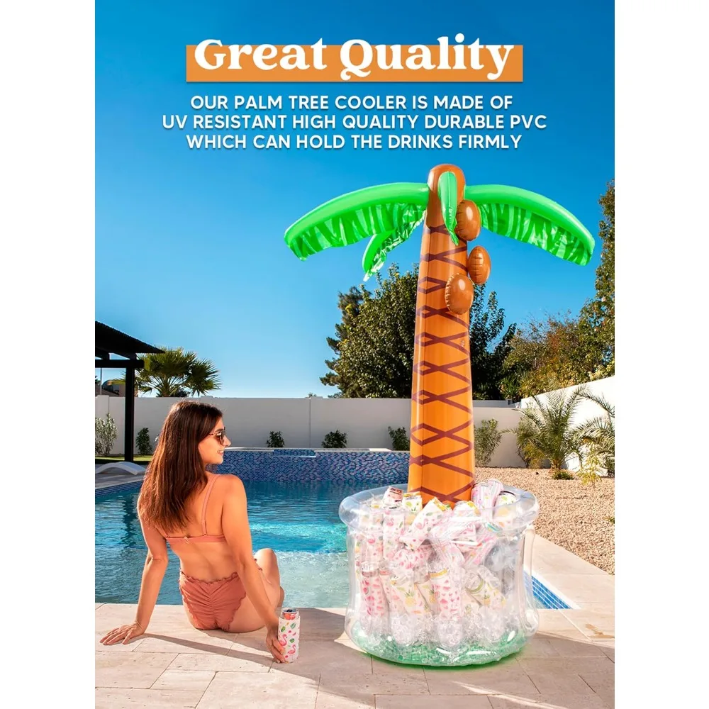 Inflatable Palm Tree Cooler,Beach Theme Pool Party Decorations,Luau Hawaiian Birthday Party Decor Supplies Ocean Jungle Tropical