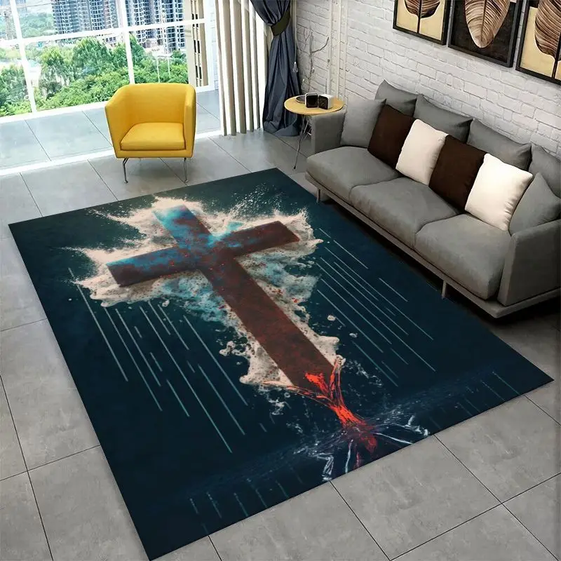 Classic Cross Bible Christian Faith Retro Large Area Rug Non-slip Durable Carpet for Bedroom Living Room Sofa Doormat Home Decor - view 5