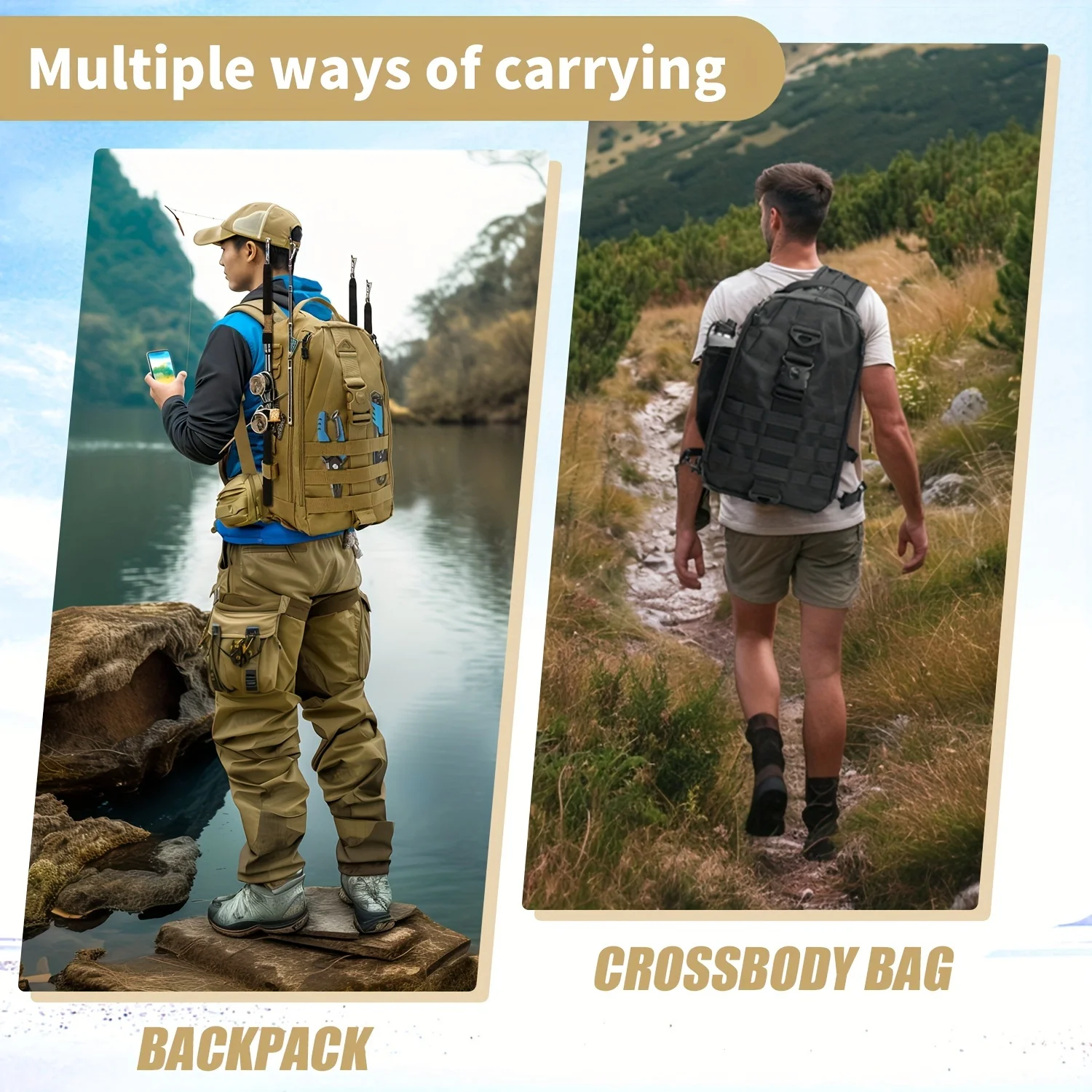 YOTO Mochila para pesca impermeable con organizador de caña ligera - imagen 3