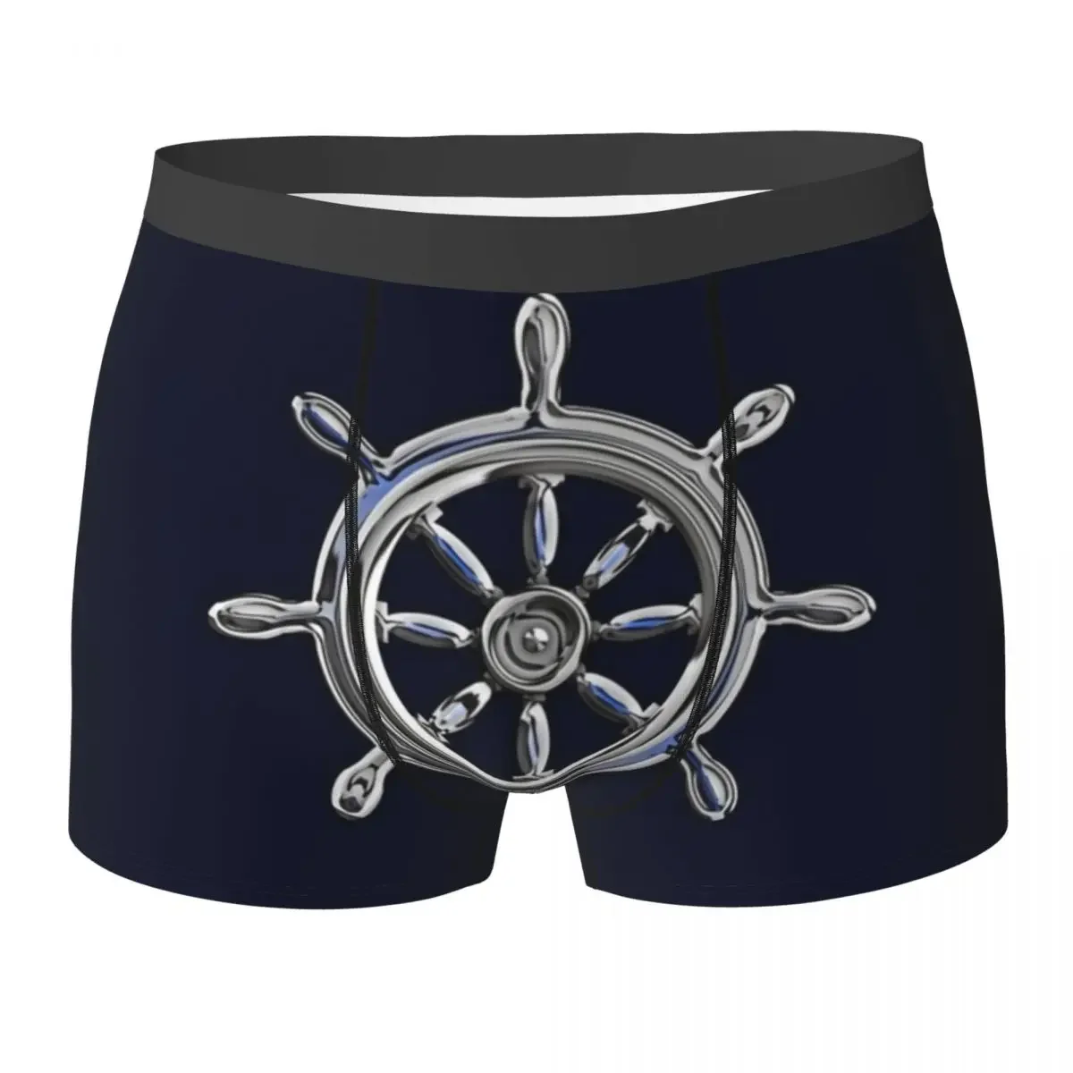 Boxer Underpants Shorts Chrome Style Nautical Wheel Applique Panties Men Breathable Underwear for Homme Man Boyfriend Gift