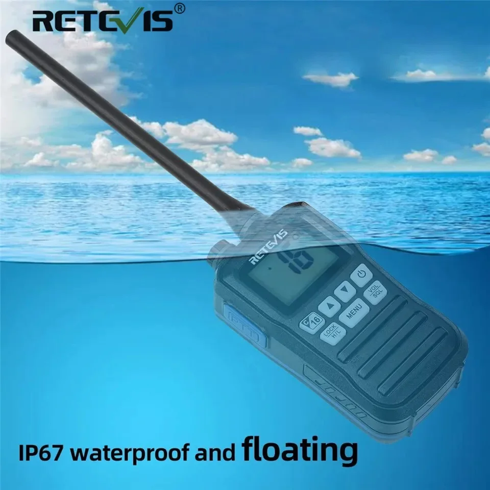 Retevis RM01 VHF Marine Radio Transceiver Talkie Walkie Longue Portée IP67 Talkie-walkie Professionnel Spécial Marine Navire 3W