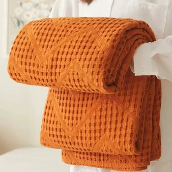 Wafel muślin bawełniany koc, duży prześcieradło, miękki, ciepły, w kratę, dom, samochód, drzemka, kanapa, Sofa, dom, lato