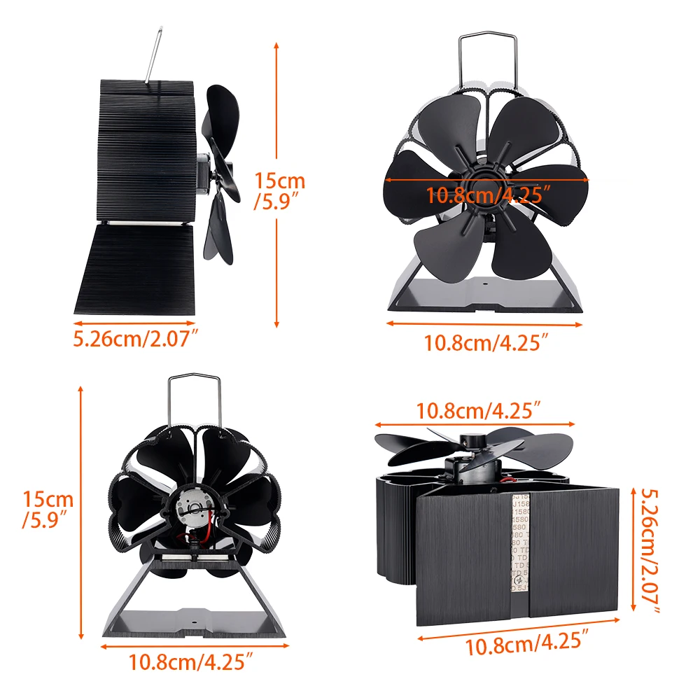 Mini calor alimentado fogão ventilador, 6 lâmina lareira ventilador, Log queimador de madeira, Eco-Fan, Quiet Home aquecedor de lenha, distribuição de calor eficiente