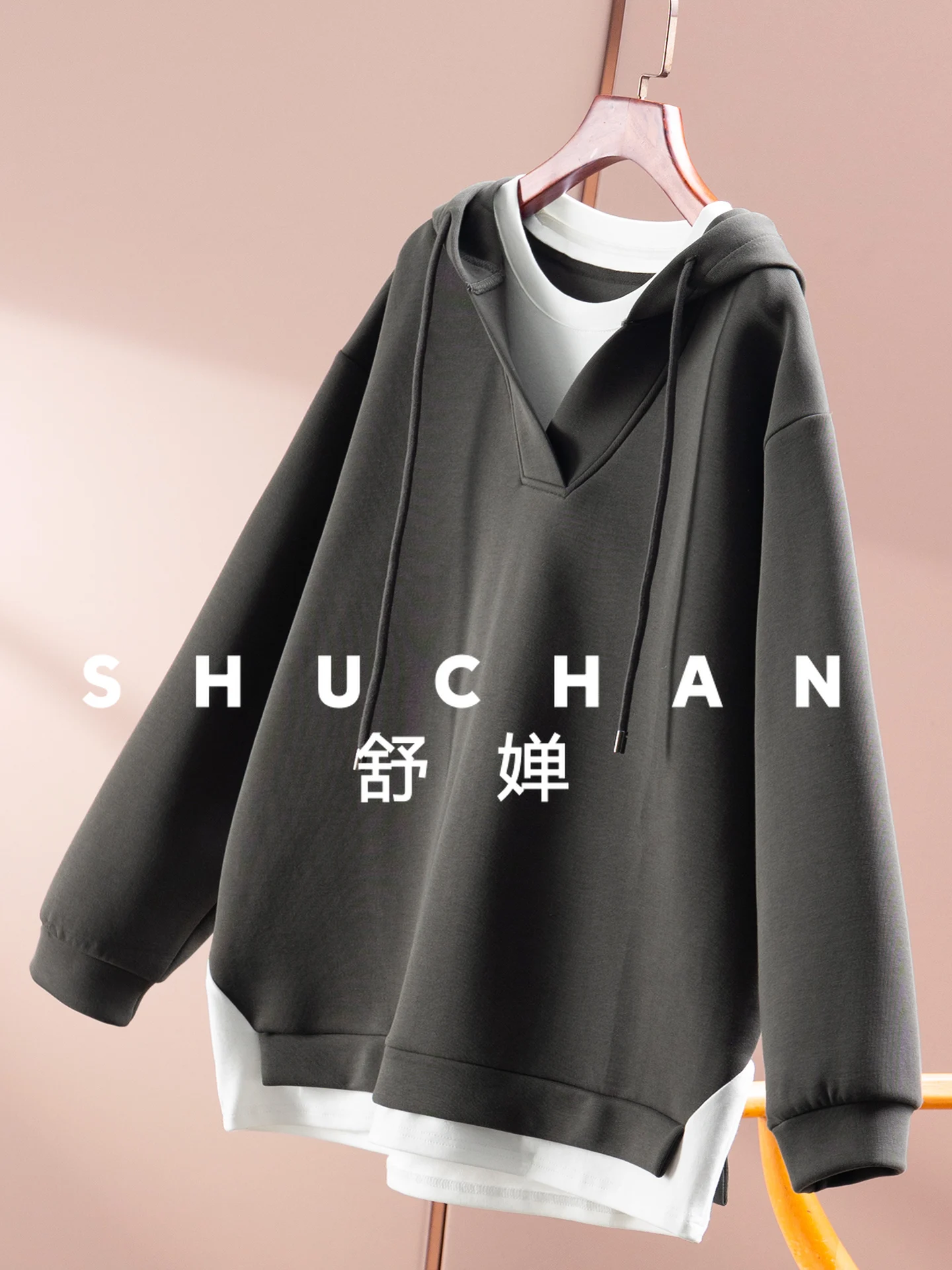 الخريف والشتاء المألوف الفرنسية الأسود التكنولوجيا الذاتي التدفئة وهمية قطعتين معطف بقلنسوة المرأة 27I9 #5