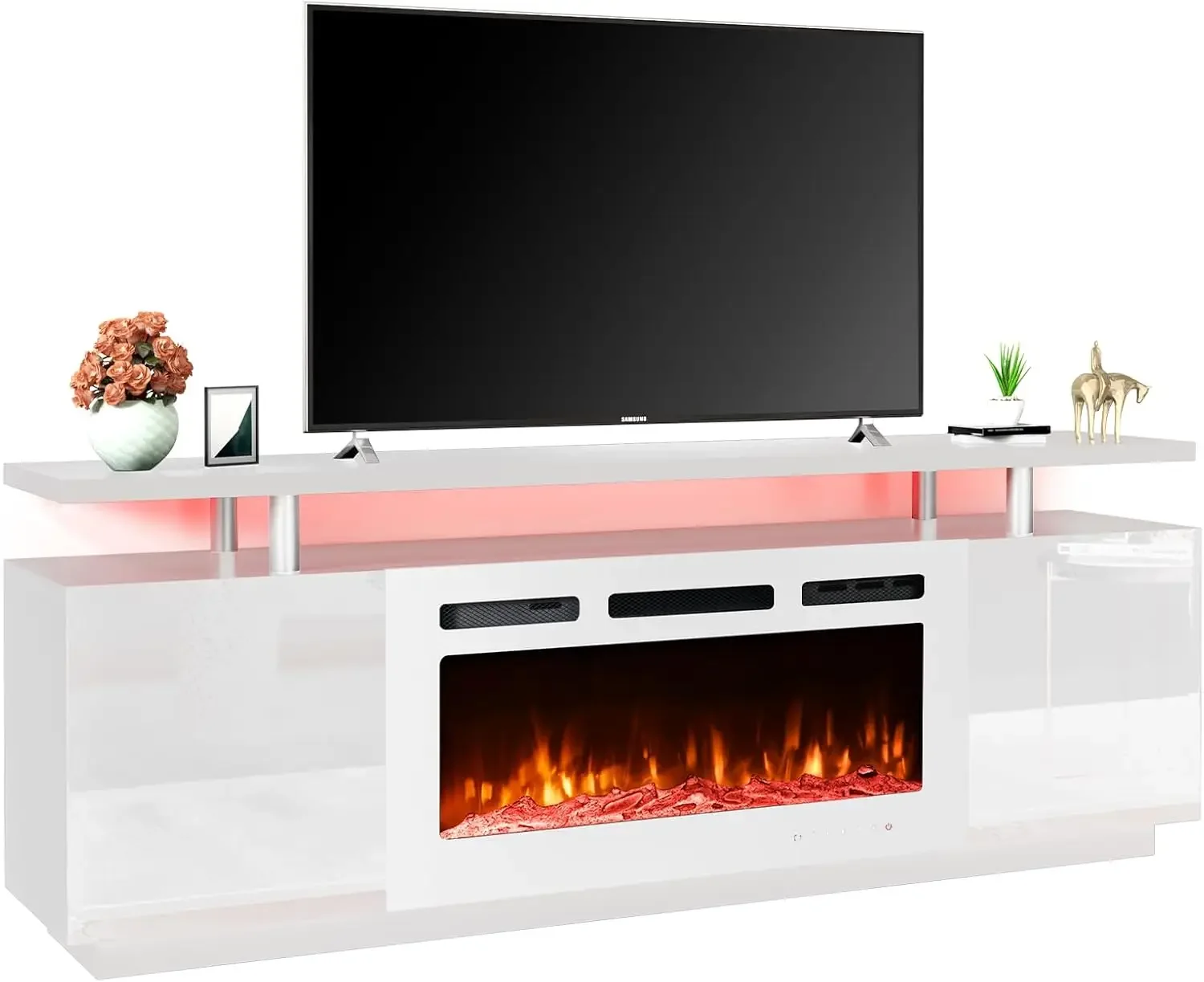 70'' Fireplace TV Stand w/ 36'' Electric Fireplace, Entertainment Center w/12 Flame Fireplace Insert Heater &16 Color Led Lights