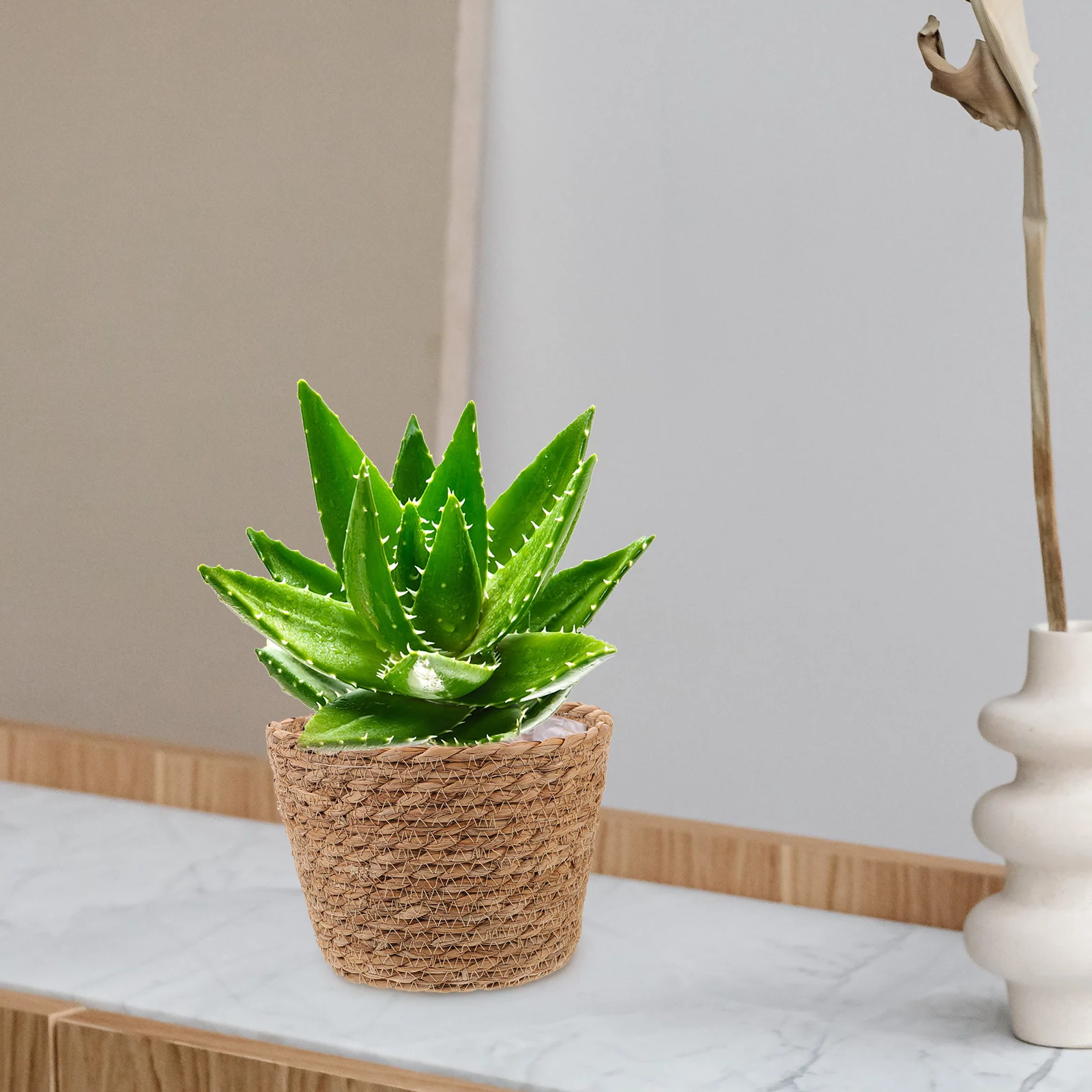 

2pcs Straw Flower Plant For Woven Design Basket Indoor Decor Handmade Storage Basket Wedding Home Hotel Decoration