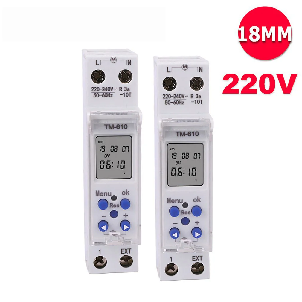 

18mm TM610 Programmable Timer Switch LCD Display Single Module Din Rail 220V External Trigger Switch Wholesale Dropshipping
