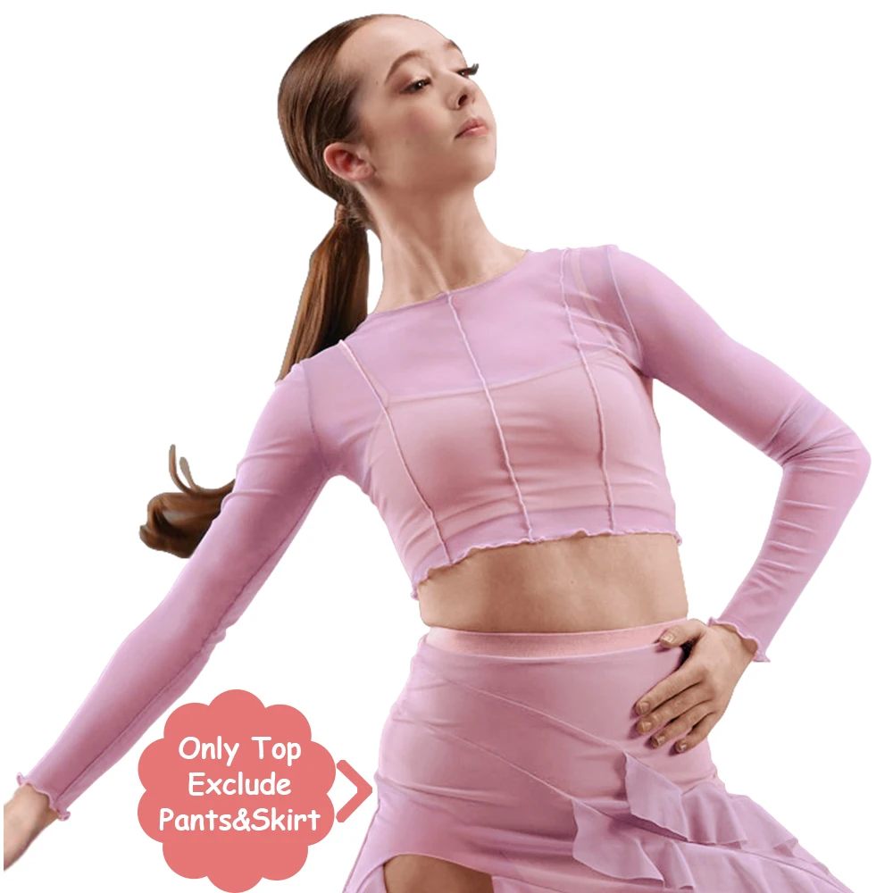 MiDee 2-częściowy siatkowy top dla dziewczynek z długim rękawem i okrągłym dekoltem Kostium do tańca jazzowego Modren Contemporary Lyrical Dance Costume