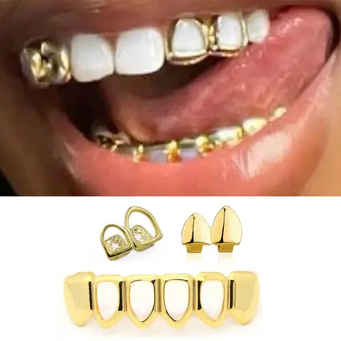YOUNGX 힙합 3 개/대 DIY 광택 치아 Grillz 교정기 펑크 더블 중공 치아 모자 여성용 남성용 쥬얼리 코스프레 치과 그릴