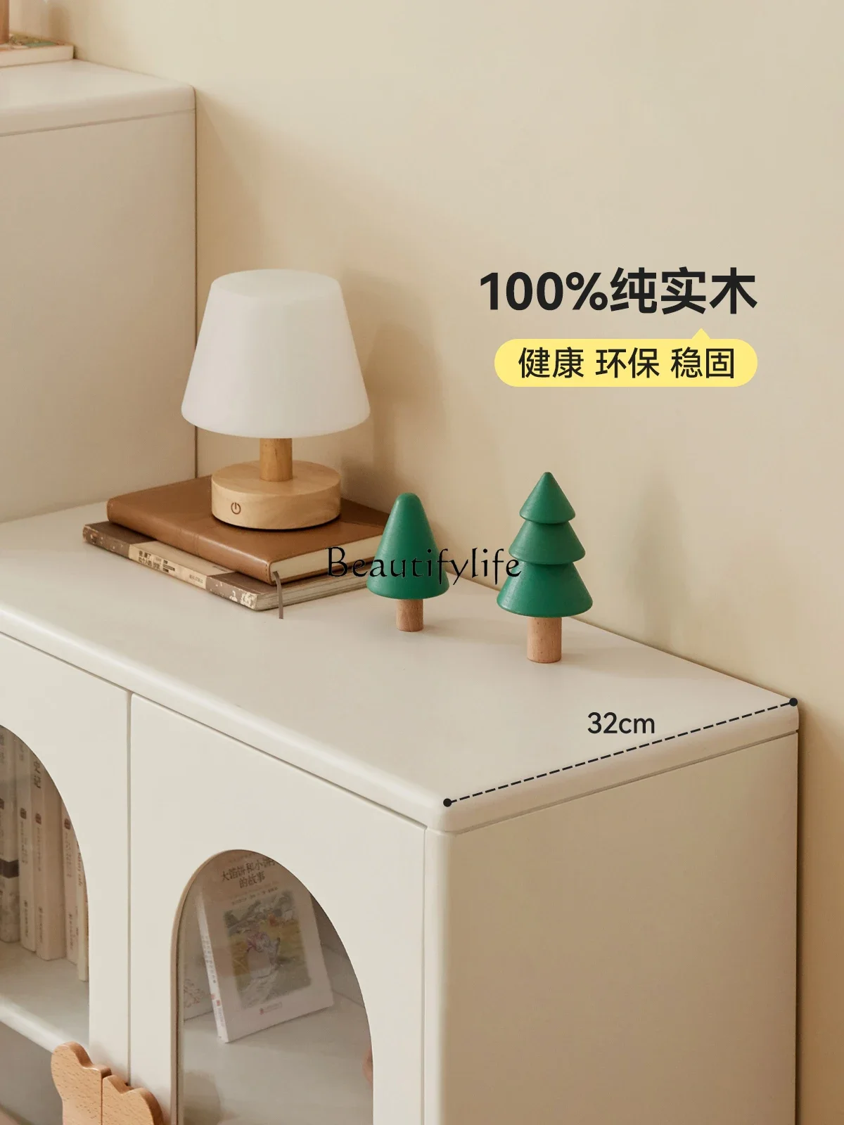 yj 5 Solid Wood Bookcase Simple Cream Style Floor White Storage Display Storage Cabinet