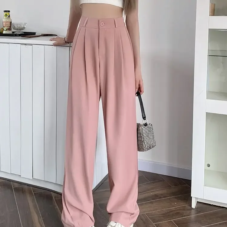 BlackSuit Pants High-Waisted Elastic Waist Slimming Casual Trousers Loose-Fit Bell Bottoms For Women Fashionable Summer Wear