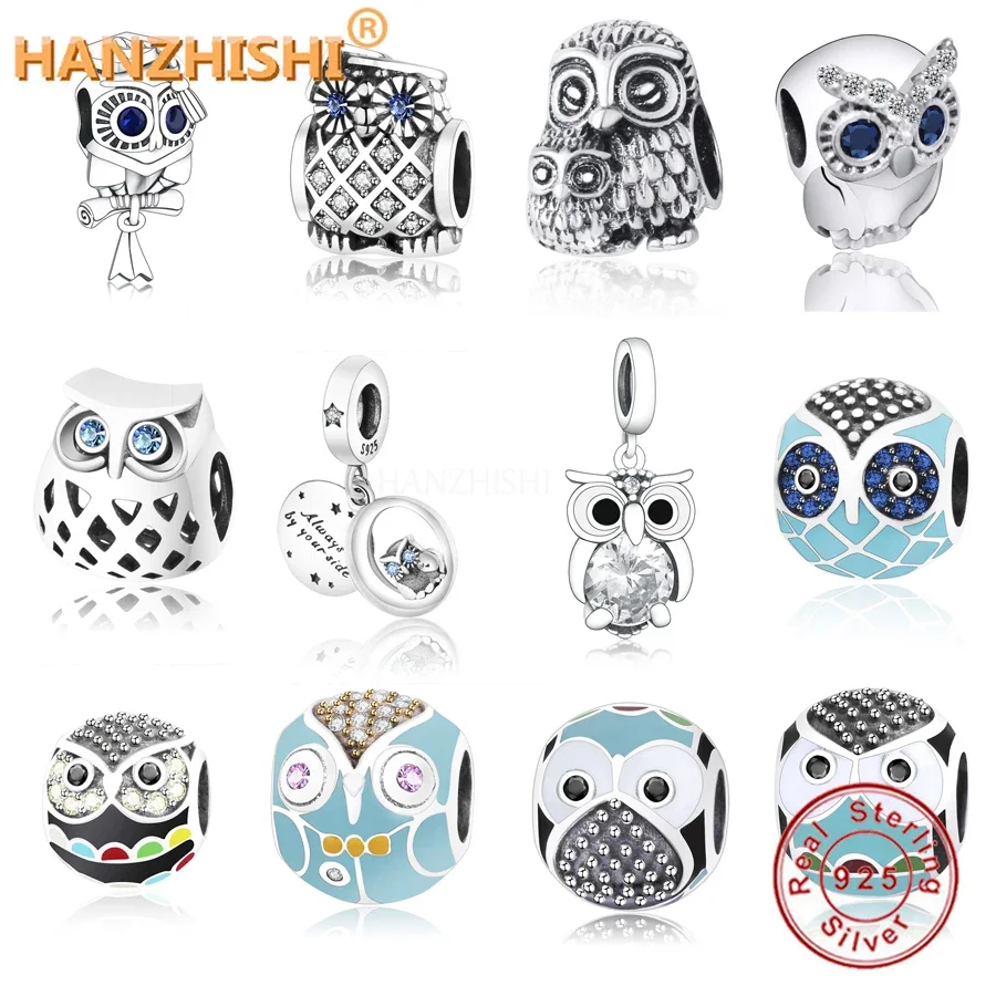 Animal Series New 925 Sterling Silver Sparkling Owl Dangle Charm Bead Fit Original Charm Bracelet Necklace DIY Jewelry Making