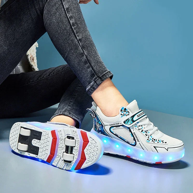 Roller Skate Shoes Kids 4 Wheels Sports Sneakers Children Girls Fashion Casual Gift  Boys LED Light Games Toys Boots