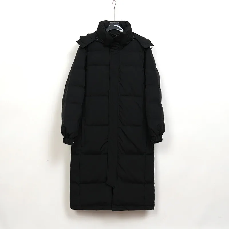 Schinteon 탈착식 후드가 달린 화이트 덕 다운 롱 재킷, 따뜻한 두꺼운 캐주얼 루즈 아웃웨어, 2024 유니섹스 코트, 가을 겨울 신상