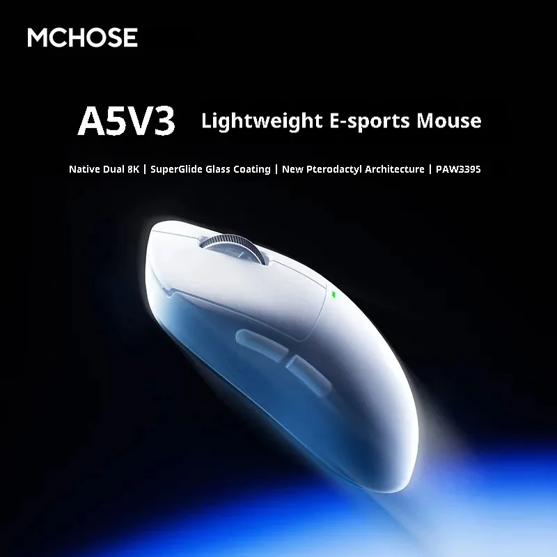 MCHOSE A5 V3 Wireless Gaming Mouse Lightweight 56g TOPSPEED Low Latency 2.4G Connection 8kHz Polling Rate with Pixart3395 Sensor
