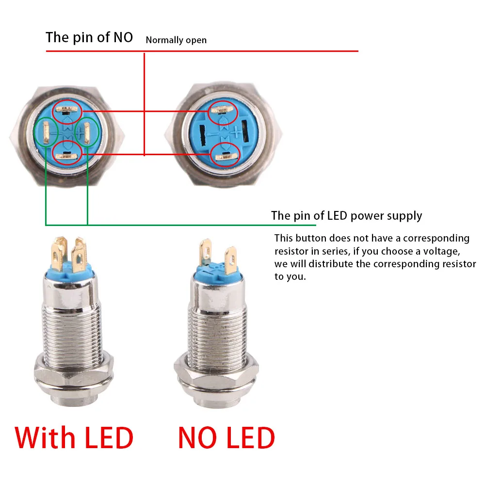 1pcs 8mm  Self-reset Momentary Self-locking Latching Metal Push Button Switch 2pins NO LED/4pins LED high head switch 3.3V