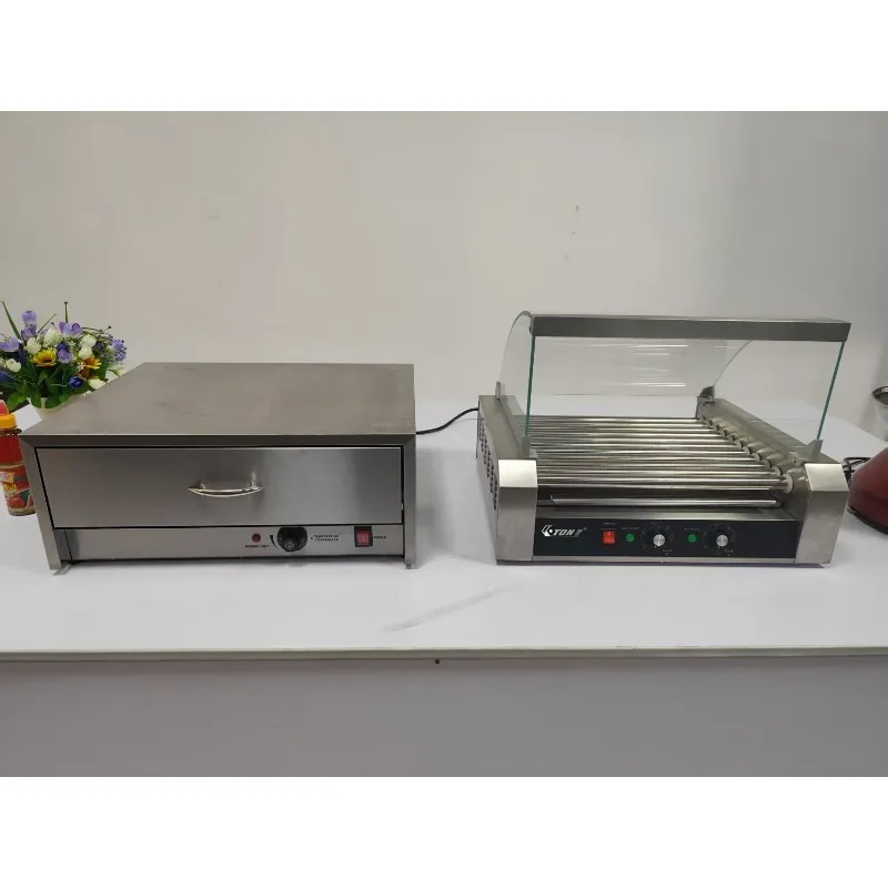 Comercial All Stainless Steel Hot Dog Bun Warmer  With Two Drawers Multi Functional  Warmer to Match Hot Dod Roller Machine
