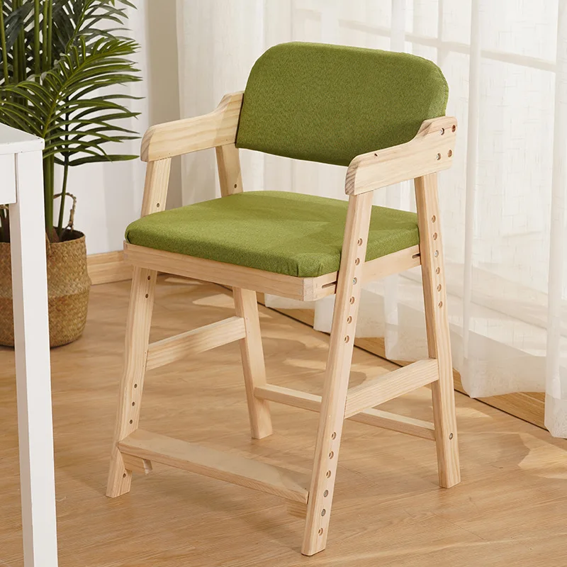 Children's study chair Primary school students writing desk and chair can be lifted and adjusted backrest Solid wood eating tabl