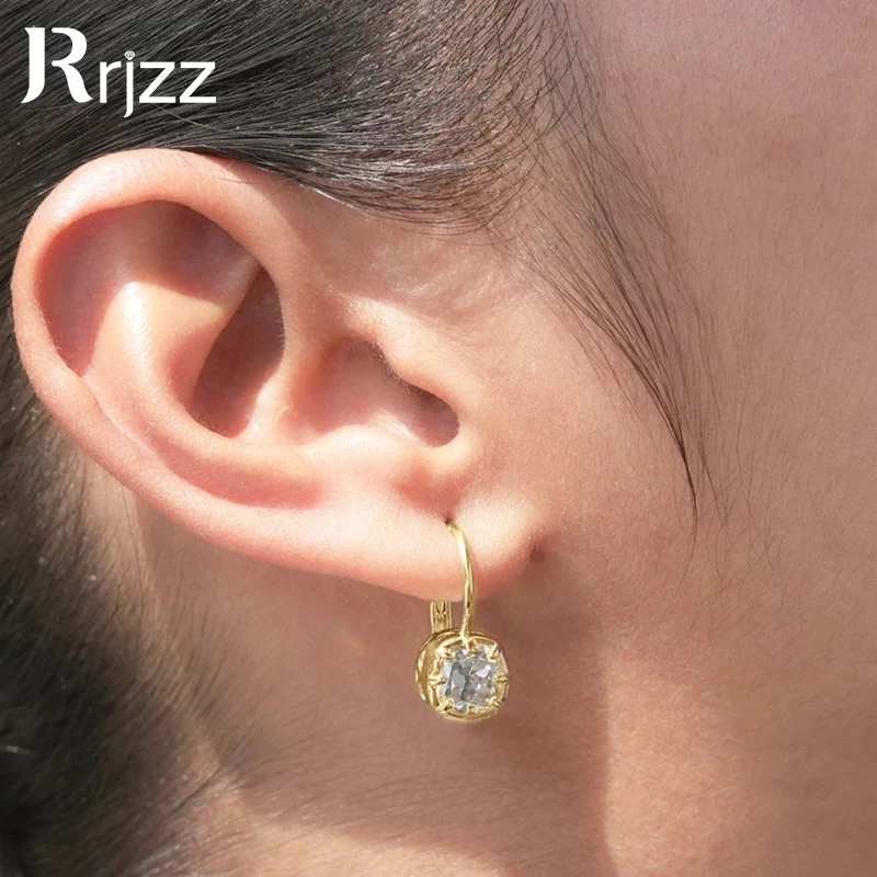 

Rrjzz Cushion Cut 7x7mm Cubic Zirconia Women Engagement Earring 14k Plated Gold Silver Leverback Drop Earrings for Women Jewelry