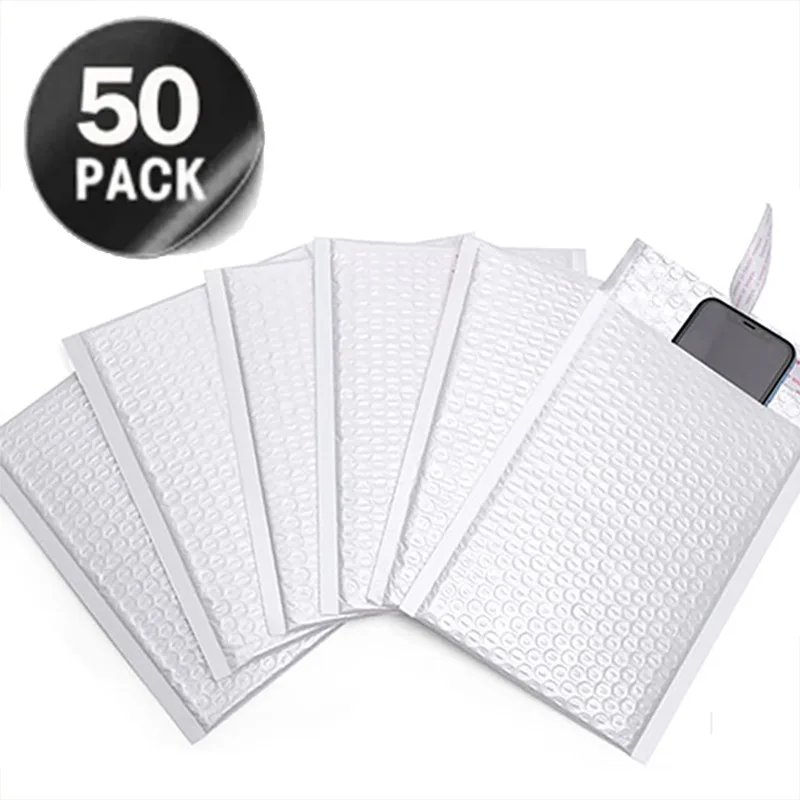 Sacos de embalagem auto selo, impermeável Bubble Mailers, Envelope acolchoado branco, Multi-tamanho Espuma Mailing, 11 cm, 15 cm, 23cm, 10 Pcs, 30 Pcs, 50Pcs