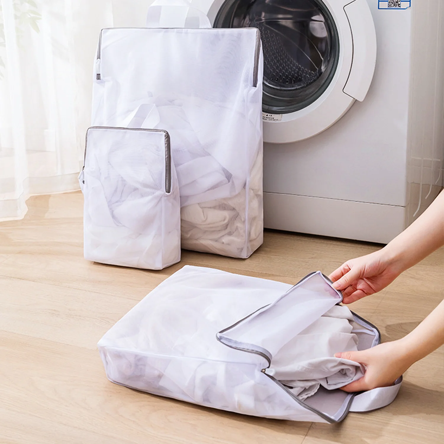 1PC Large Laundry Mesh Bag with Handles for Washing Machine Anti-Deformation Lingerie And Delicate Items Shoe Storage Filter Bag