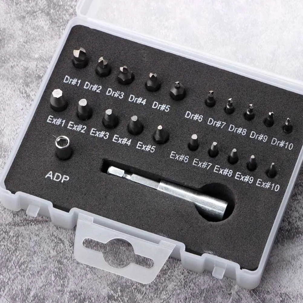 

22pcs Screw Extractor Kit Carbon Steel Damaged Screw Remover Socket Adapters Bolt Extractor Stripped H Tools Storage