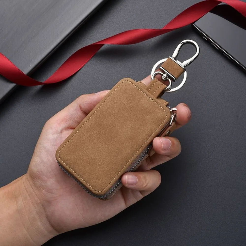 Vintage Leather Key Pouch Bag Multifunctional Large-Capacity Key Holder Organizer Pouch Zipper Coin Purse Men Women