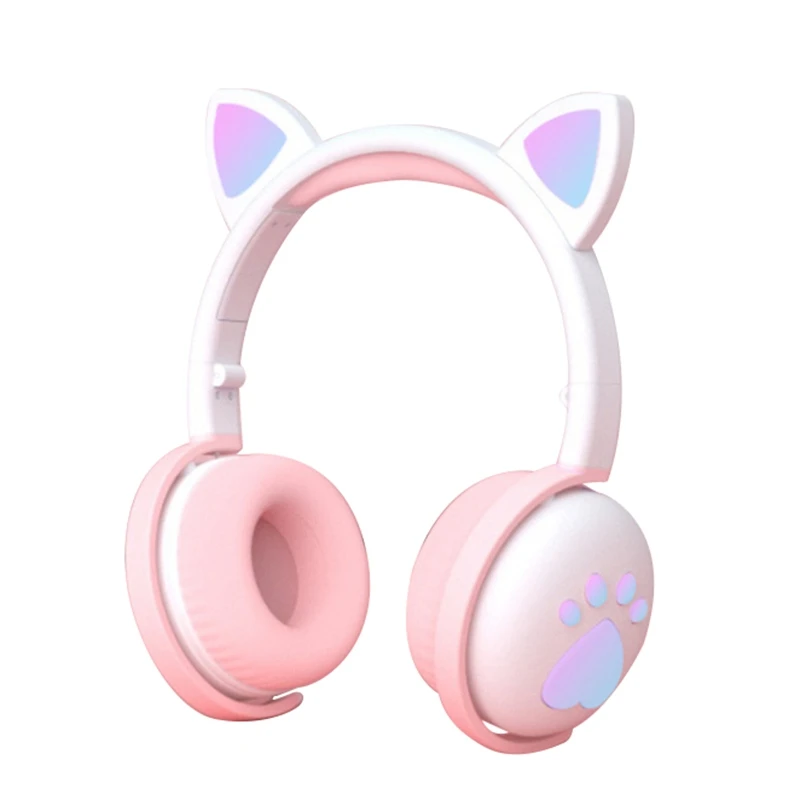 

Cute Bluetooth 5.0 Headset Macarons Cat Ears HIFI Foldable 7.1 Surround Sound Headset Live Voice Call