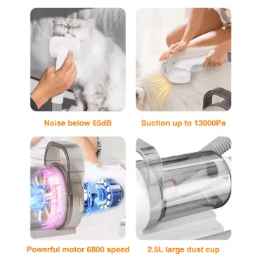 Powerful Pet Grooming Vacuum Kit with Cutting and Suction In-one Function & Adjustable Dog Hair Clipper Combs