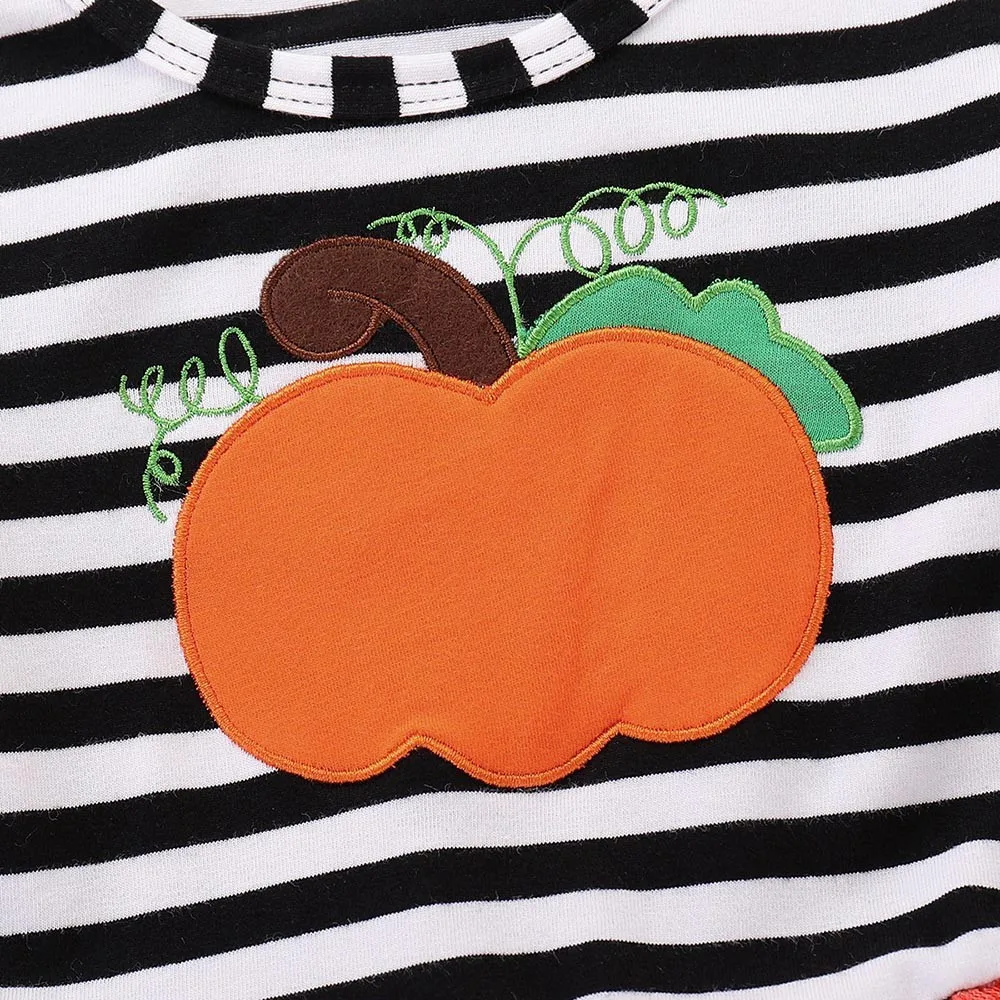 Toddler Kids Baby Girls Pumpkin Striped Embroidery Halloween Baby Girls Outfits Christmas Baby Clothes 3-6 Month Girl Clothes