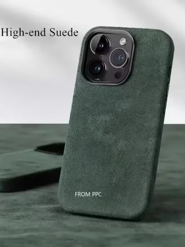 Włoskie etui z klapką i magnetycznym zamknięciem z futerkiem na iPhone 17 16 15 Pro Max, aksamitne etui na telefon, luksusowe etui zamszowe ze skórą samochodową, obudowa Ins Shell — zdjęcie produktu 7