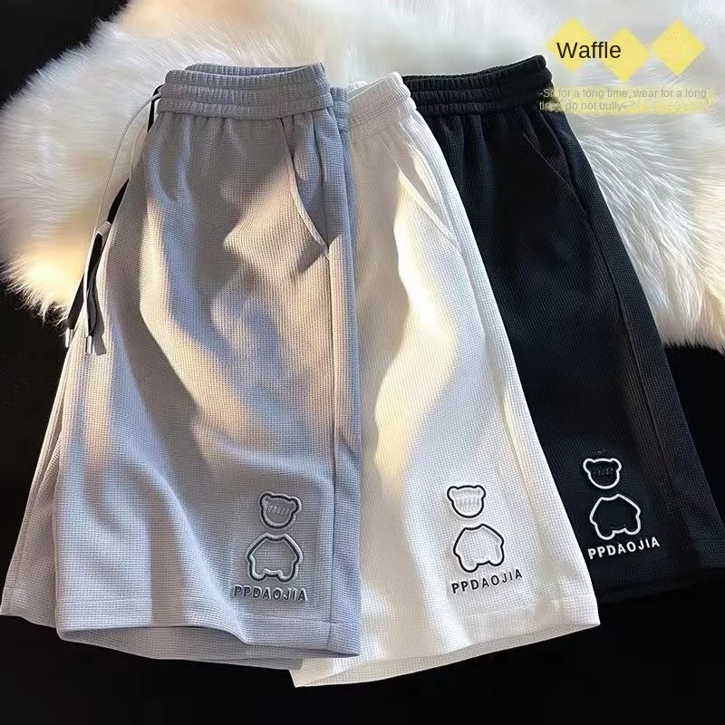 

2023 New Bear Five-Six-Point Shorts Men's Loose American Ins Wide-Leg Summer Fashion Brand Waffle Casual Sports Basketball Pants