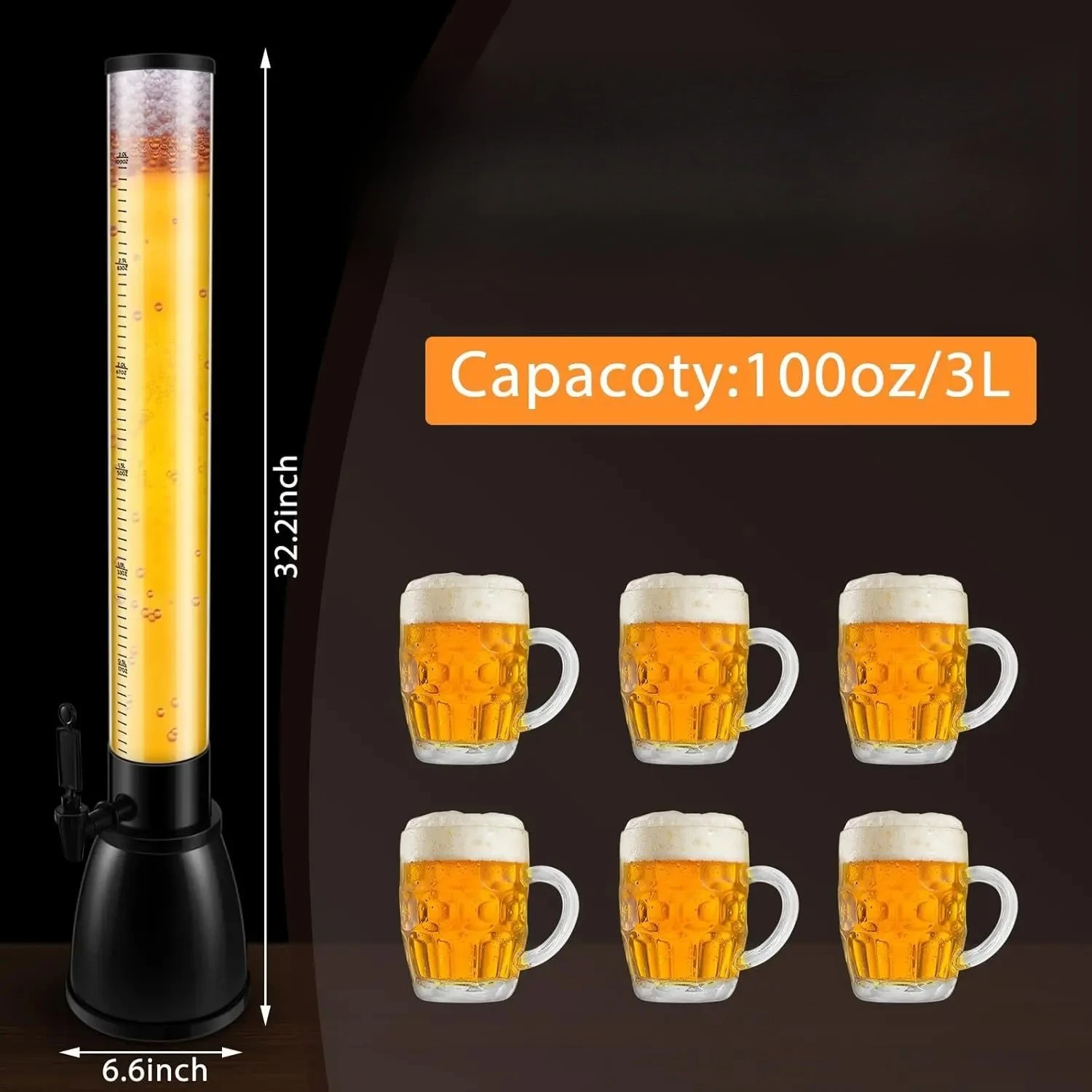 Beer Tower 3L Transparent Beverage Tower Dispenser with Ice Tube Easy to Clean Double Action Integrated Faucet