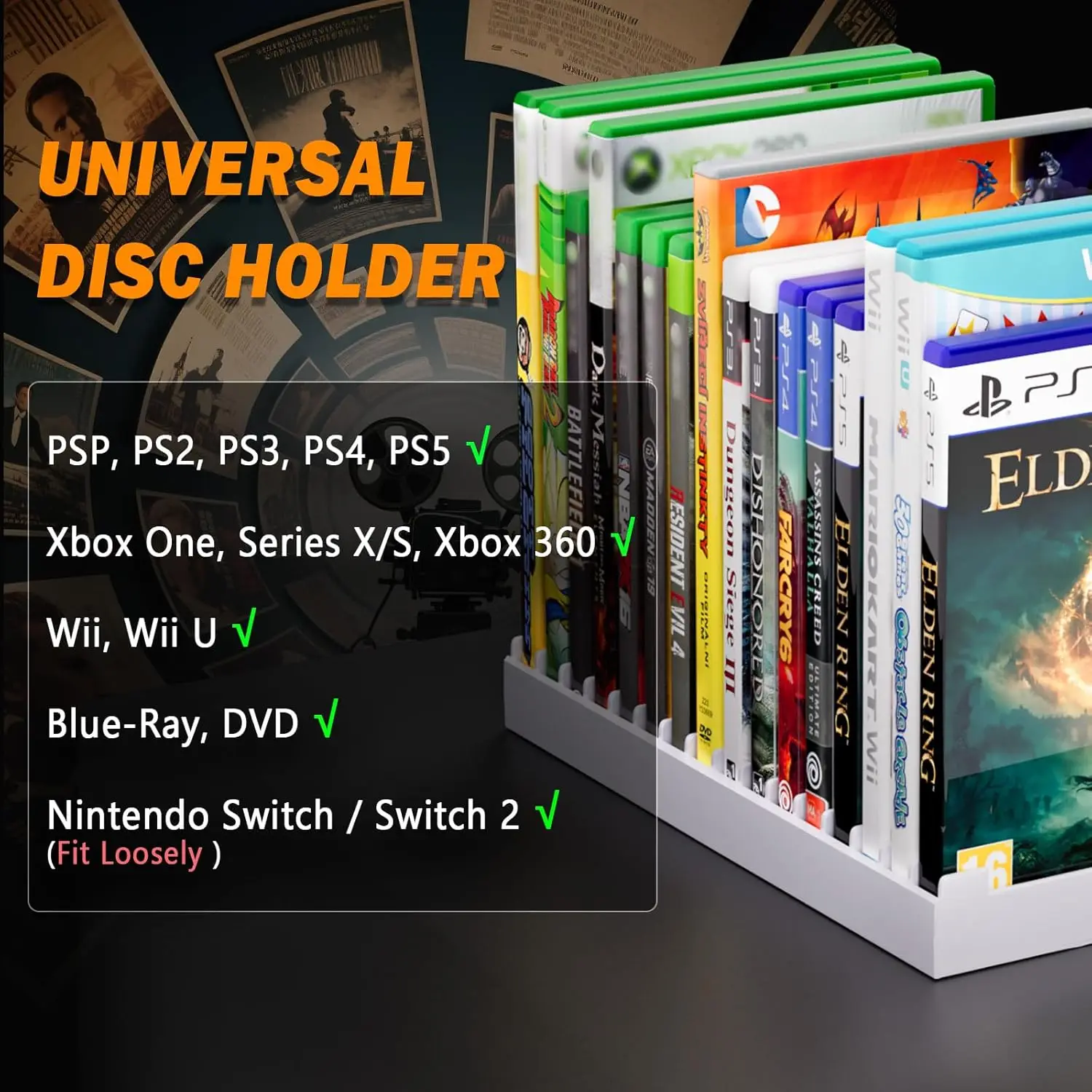 Videospiel-Speicherhalter für PS5/ PS4/ PS3/ PS2/ Xbox One/Xbox Series X/S/Wii/Switch/Switch 2 Game Cases, DVD – Detail 2