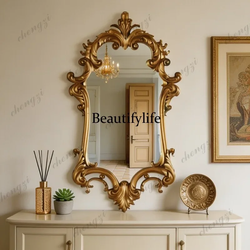 M178 French retro makeup mirror light luxury high-end wall-mounted vanity mirror household entrance fireplace decorative mirror