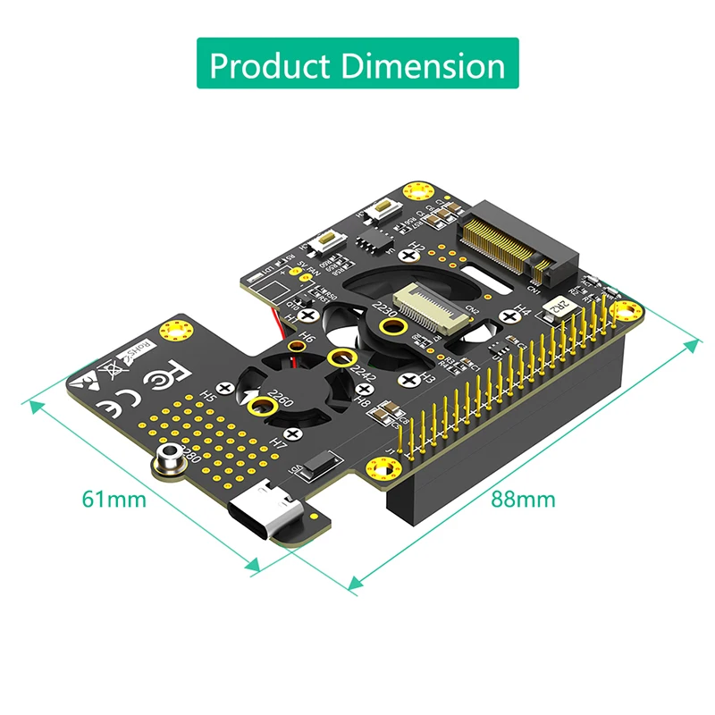 Adapter NVMe M Key to PCI-E z obsługą 2230 2242 2260 2280 M.2 NVME SSD Cooler Fan RGB LED Dual Switch FFC Kabel do Raspberry Pi 5