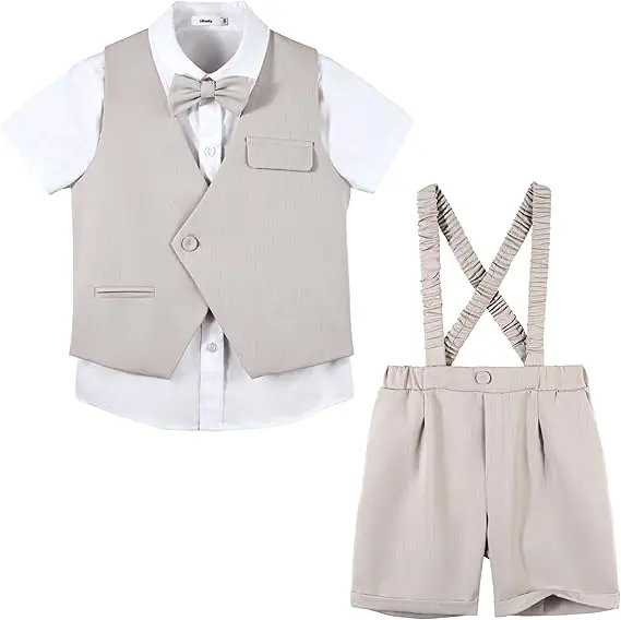 Children's Formal Wear Boys' Spring Korean Style Solid Color Vest Suit Boy's First Birthday Flower Boy Performance Outfit