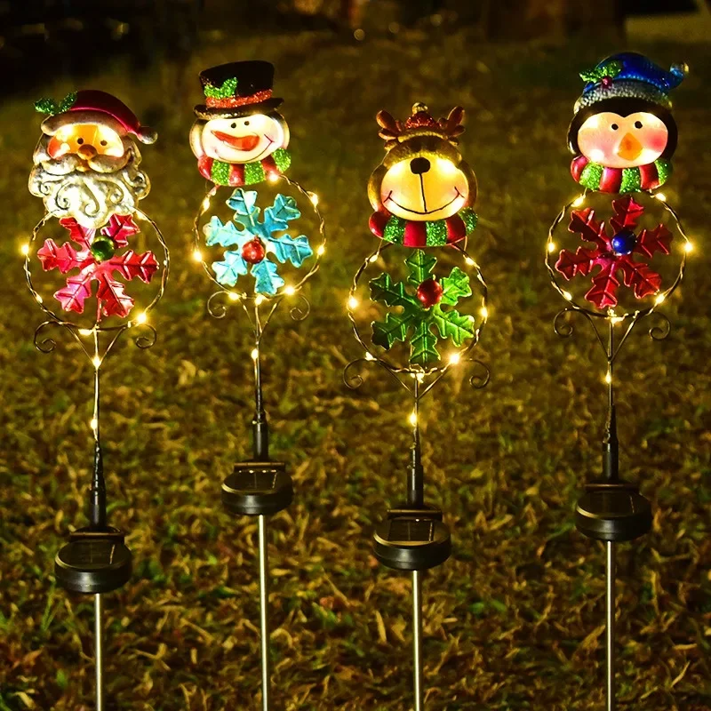 Led boneco de neve solar luz do jardim ao ar livre estaca luz movido a energia solar luzes do caminho de natal para decoração do quintal do gramado de natal