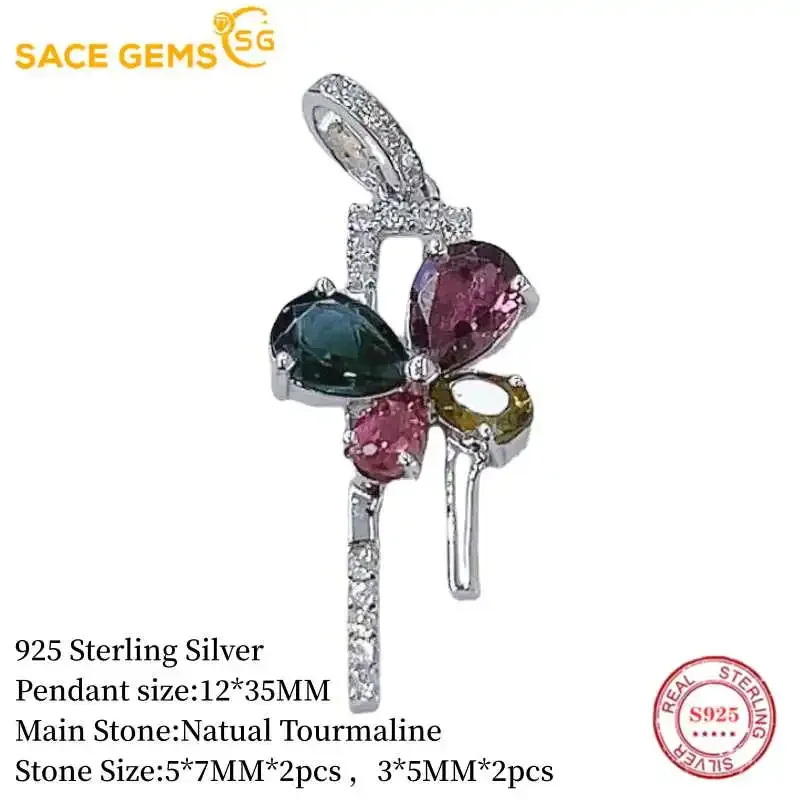 Sace GEMS หรูหรา925เงินสเตอร์ลิงได้รับการรับรอง5*7mm สร้อยคอจี้ทัวร์มาลีนธรรมชาติสำหรับผู้หญิงเครื่องประดับชั้นดีสำหรับงานเลี้ยงค็อกเทล