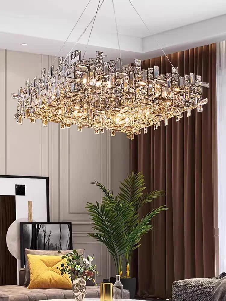 

Modern luxury square crystal chandelier, LED stainless steel decor chandelier, indoor home decoration lighting fixtures YX611BA