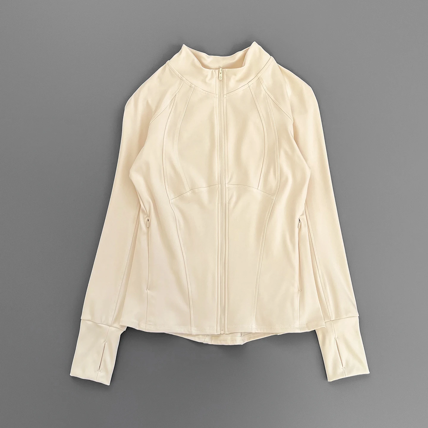 Women Slim Fit Zip Up Stand Collar Yoga Jacket Thumb Hole Long Sleeve Workout Running Sports Coat with Zipper Pockets