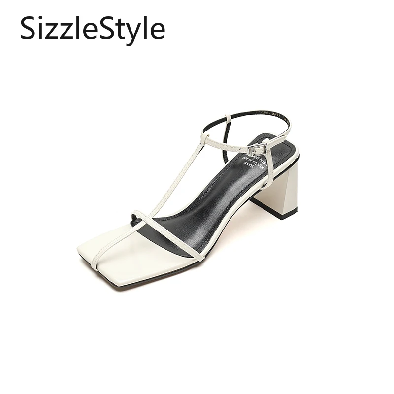 

Элегантные женские босоножки с ремешком на щиколотке, кожаные сандалии с Т-образным стержнем на блочном каблуке 6,5 см, бежевые, бордовые, черные