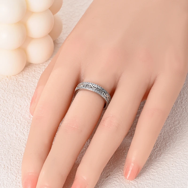 Originele 925 Sterling Zilver Scroll Patroon Witte Zirkoon Ring Voor Vrouwen Meisjes Sieraden Verjaardag Jubileum Geschenken