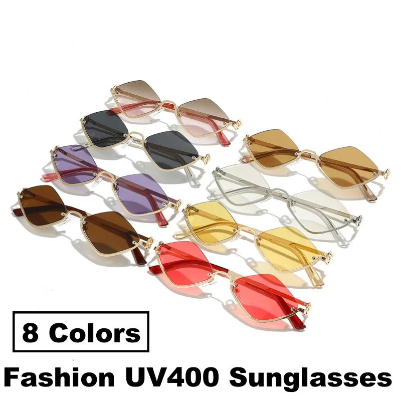 

Men Women's UV400 Sunglasses Trendy Dopamine Small Frame Outdoor Eyewear Vintage Half Frame Diamond Shaped Sun Glasses