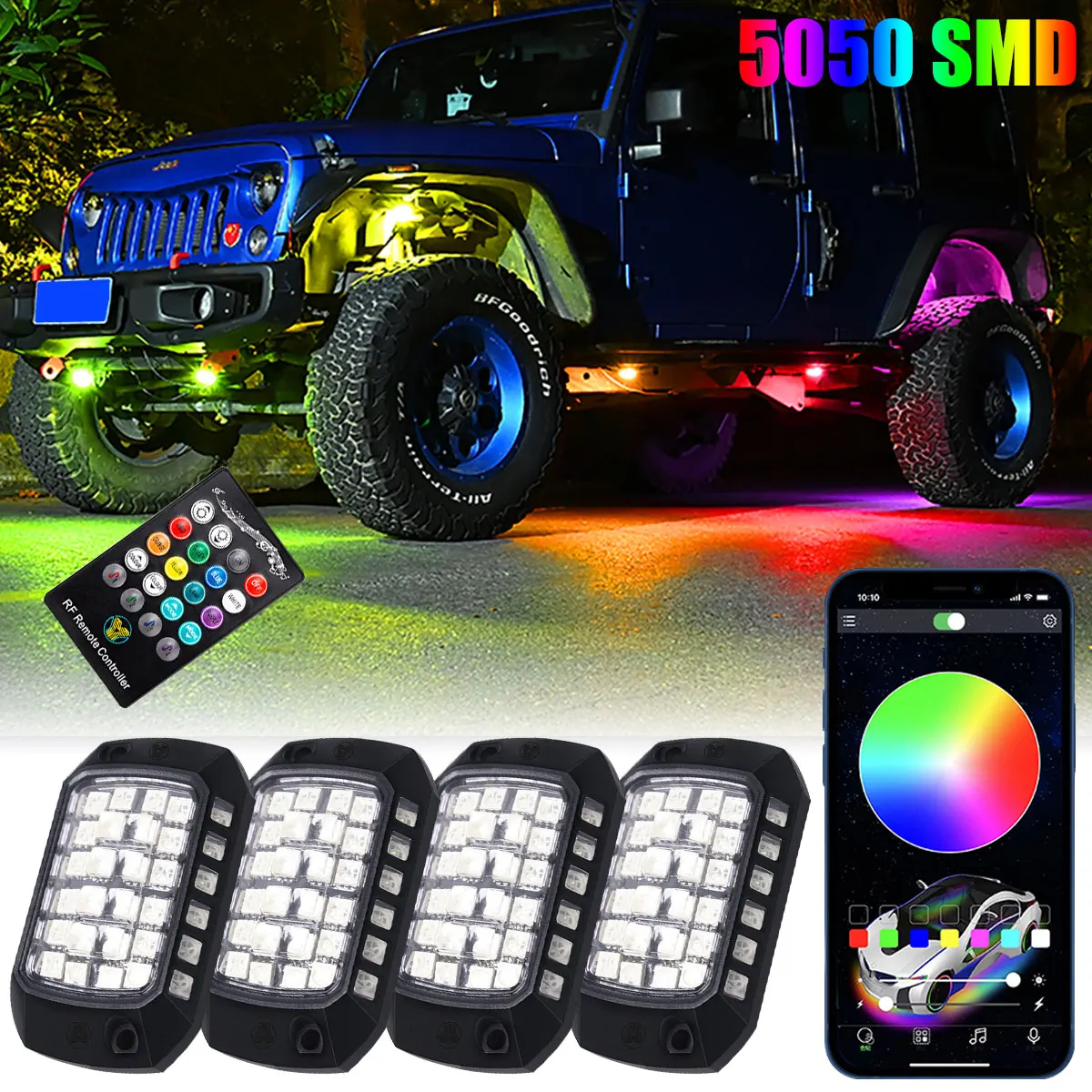 4/8/12 Stück Auto-Unterbodenbeleuchtung RGB Neon LED Rock Light 3D-Linse Universal für Jeep Truck SUV ATV UTV Dekoratives Zubehör